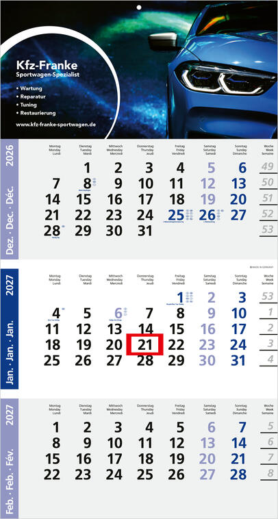 Bürokalender - 3-Monatskalender L3